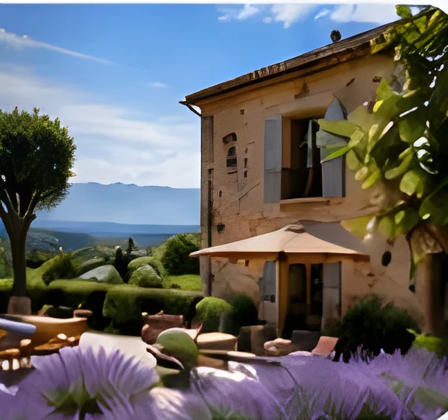 Bastide provençale et champs de lavande